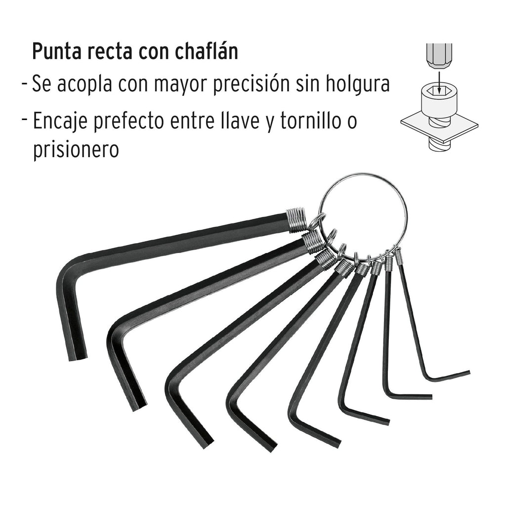 Juego de 8 llaves hexagonales mm, tipo llavero, PRETUL