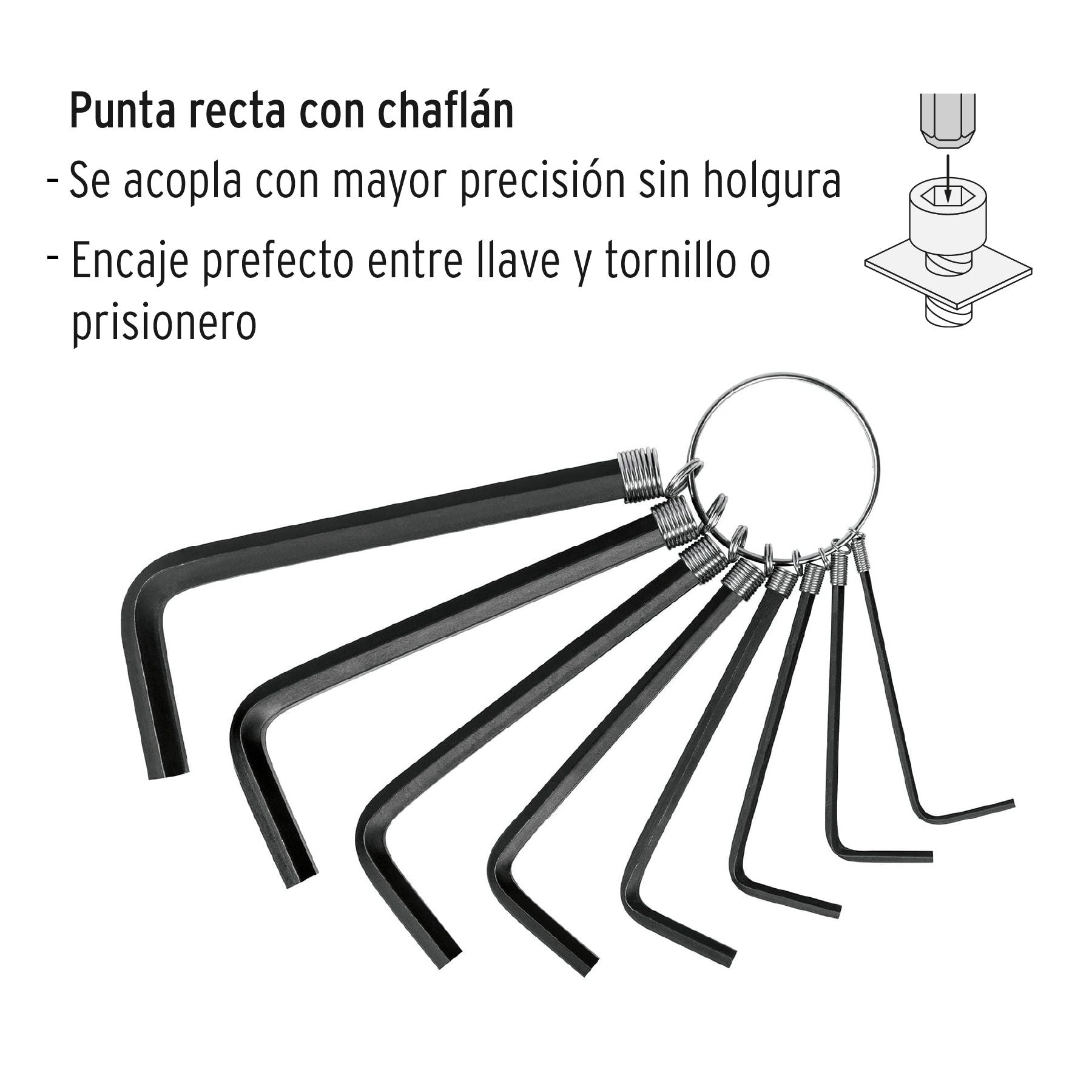 Juego de 8 llaves hexagonales mm, tipo llavero, PRETUL