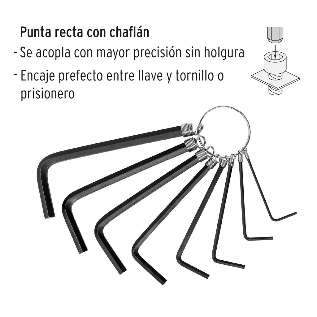 Juego de 8 llaves hexagonales estándar STD, tipo llavero,PRETUL