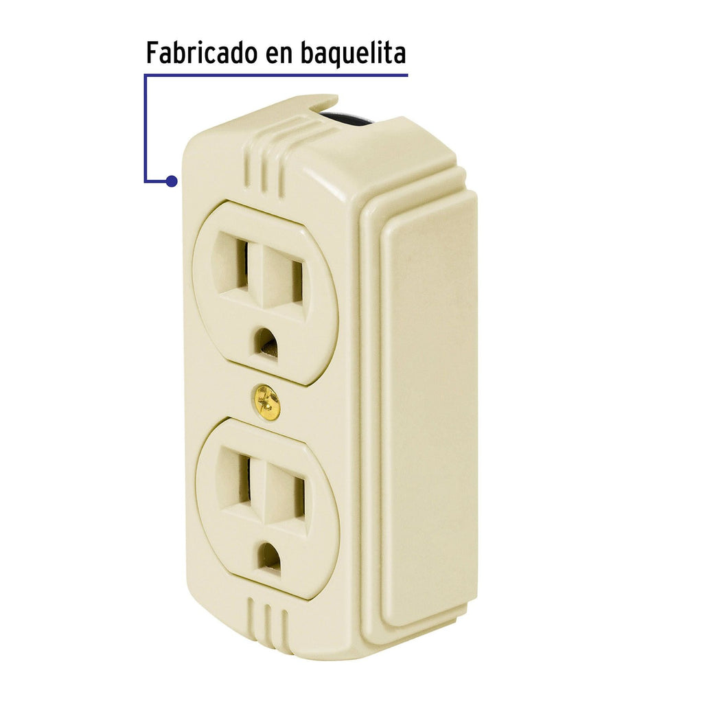 Contacto de sobreponer dúplex, 2 polos+tierra 1 pieza