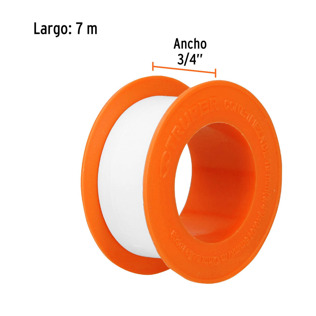 Cinta sella roscas, teflon 3/4" x 7m, uso general, TRUPER