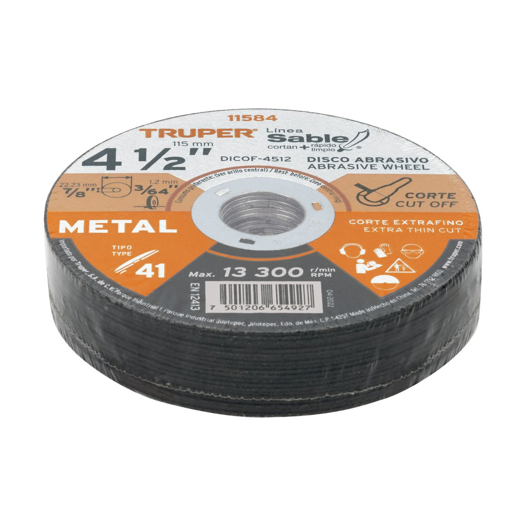 Disco abrasivo de corte preciso metal 4-1/2" x 1.2 mm,TRUPER