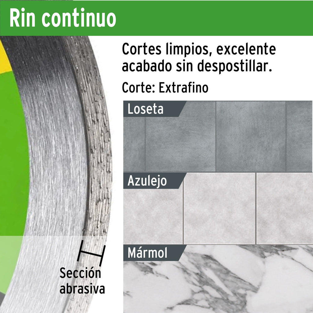 Disco de diamante de 4-1/2" x 1.8 mm, rin continuo, PRETUL