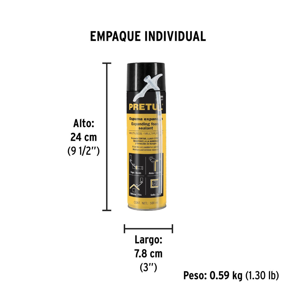 Espuma expansiva de poliuretano, 500 ml, PRETUL
