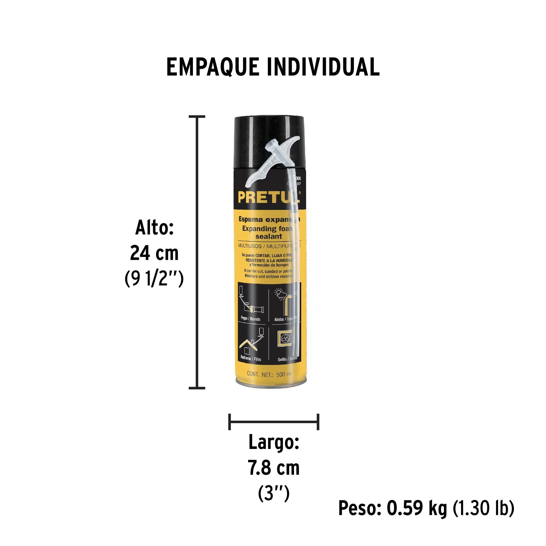 Espuma expansiva de poliuretano, 500 ml, PRETUL