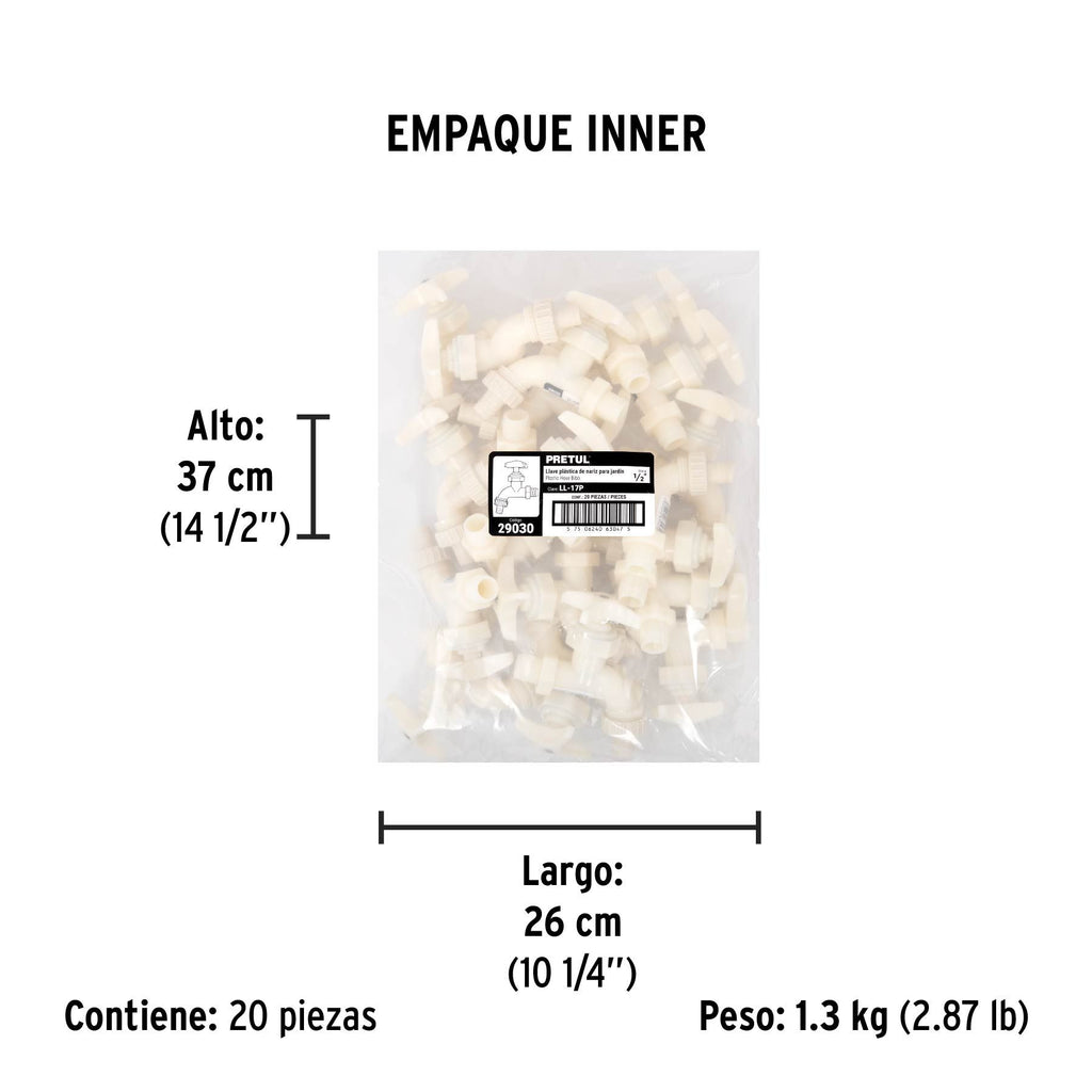 Llave p/manguera, de plástico 65g,1/2", granel, PRETUL