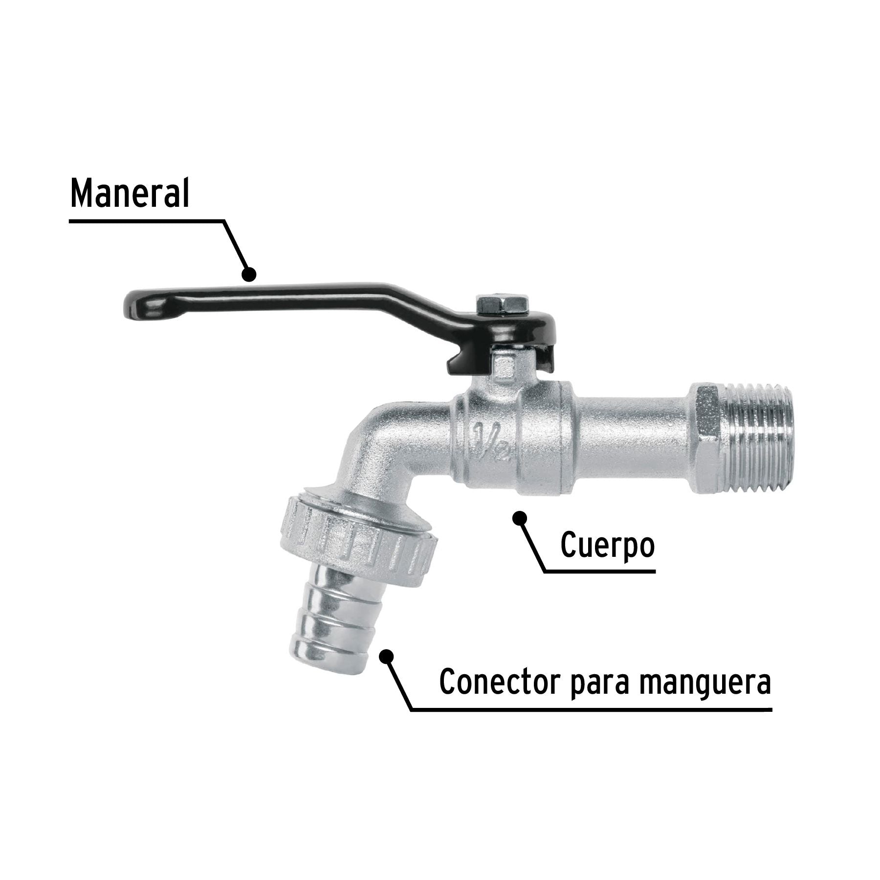 Llave de esfera, 1/2" de zinc, PRETUL