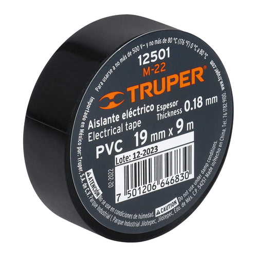 Cinta de aislar de 9 m x 19 mm, negra, TRUPER