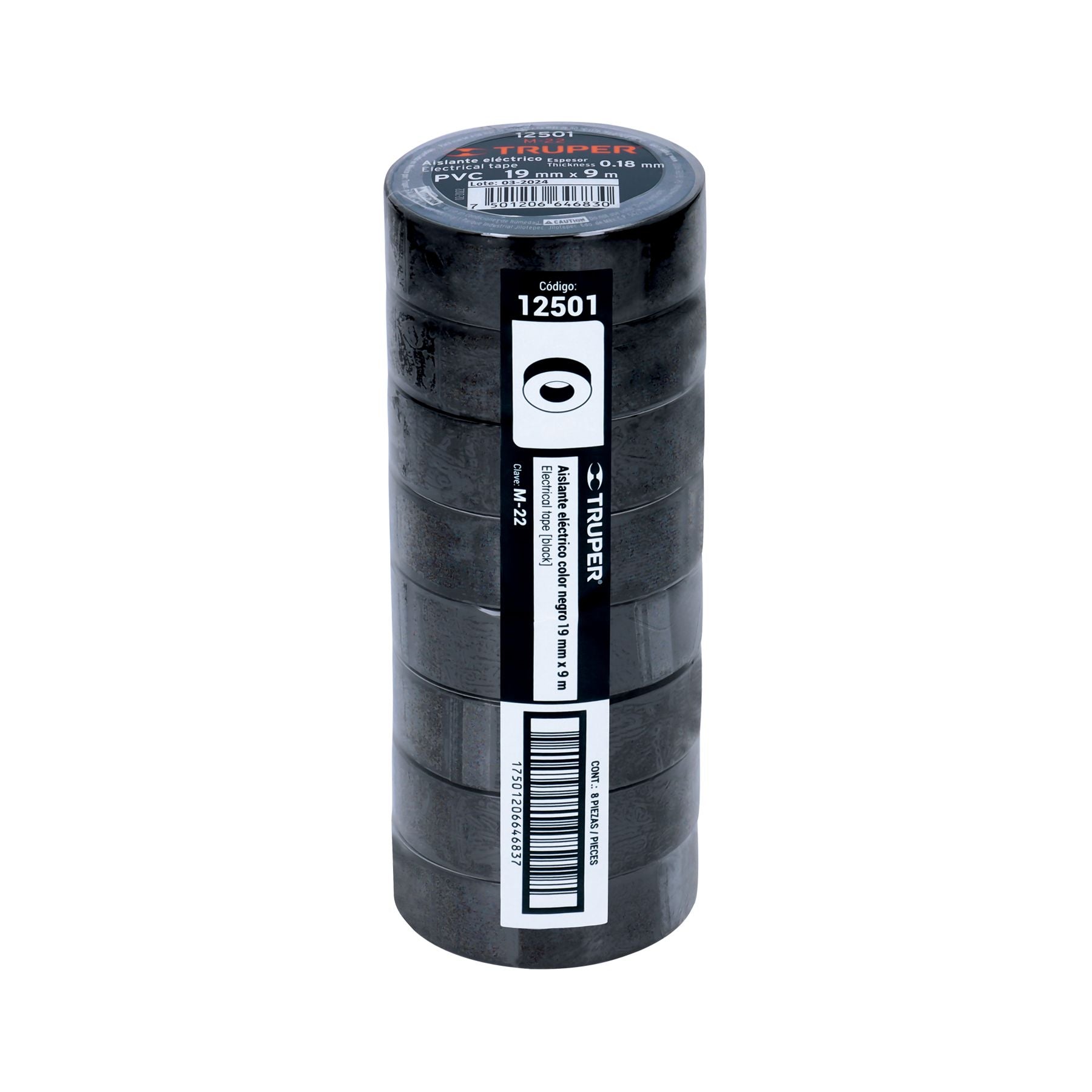 Cinta de aislar de 9 m x 19 mm, negra, TRUPER
