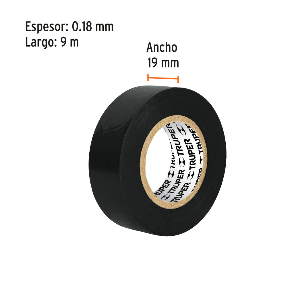 Cinta de aislar de 9 m x 19 mm, negra, TRUPER
