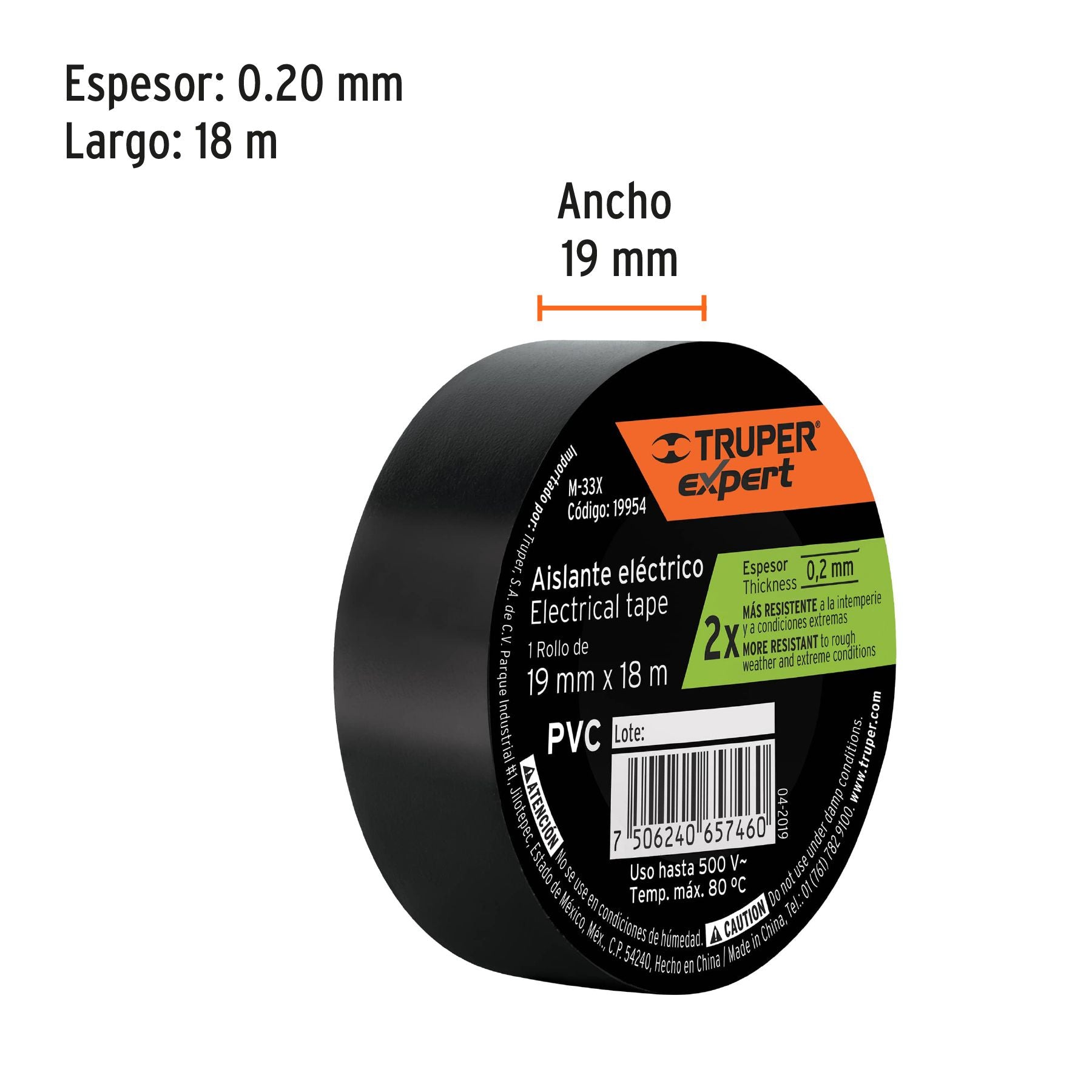 Cinta de aislar 19mm x 18m, TRUPER EXPERT
