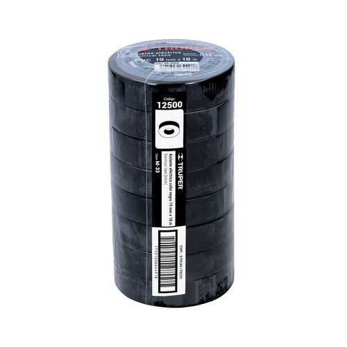 Cinta de aislar de 18 m x 19 mm, negra, TRUPER