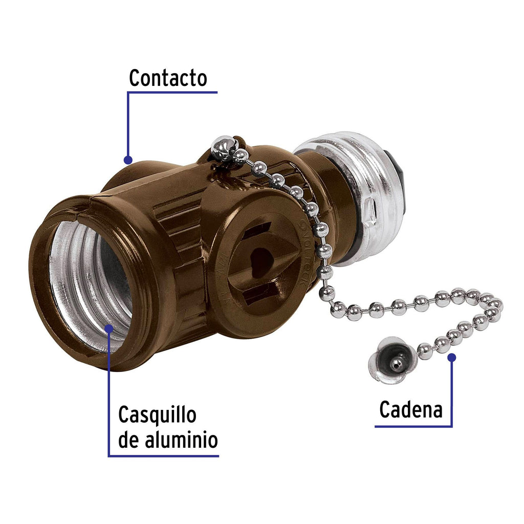 Portalámpara de baquelita, cadena y doble contacto, soquet ladron VOLTECK