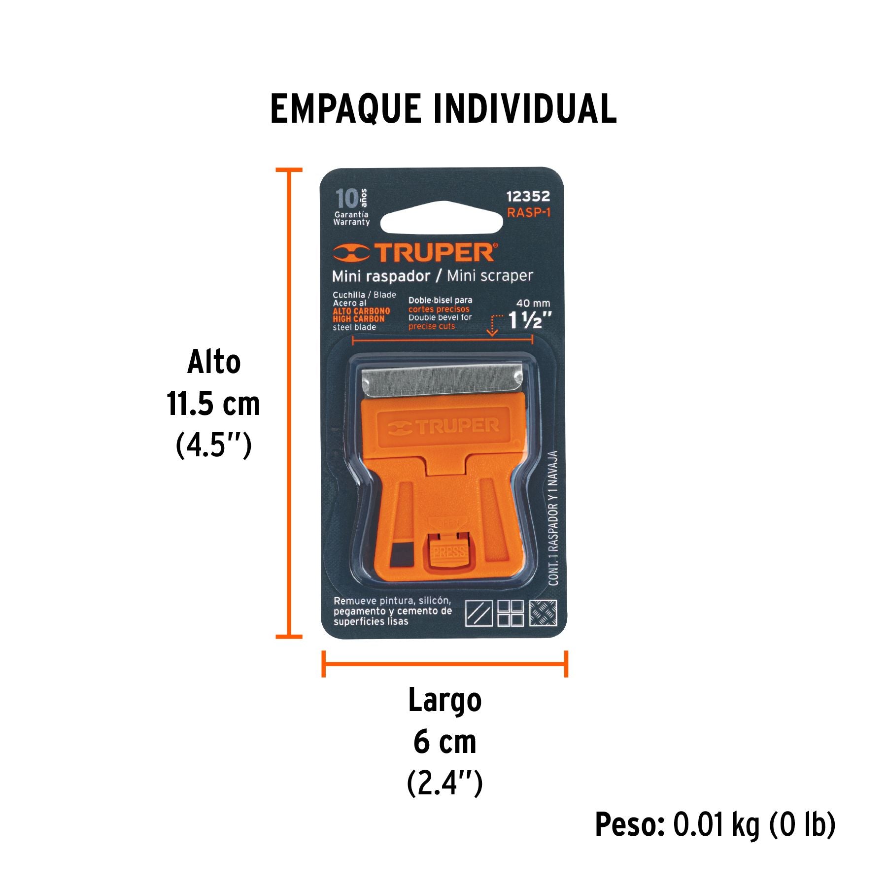 Minirraspador plástico con cuchilla de 1-1/2", TRUPER