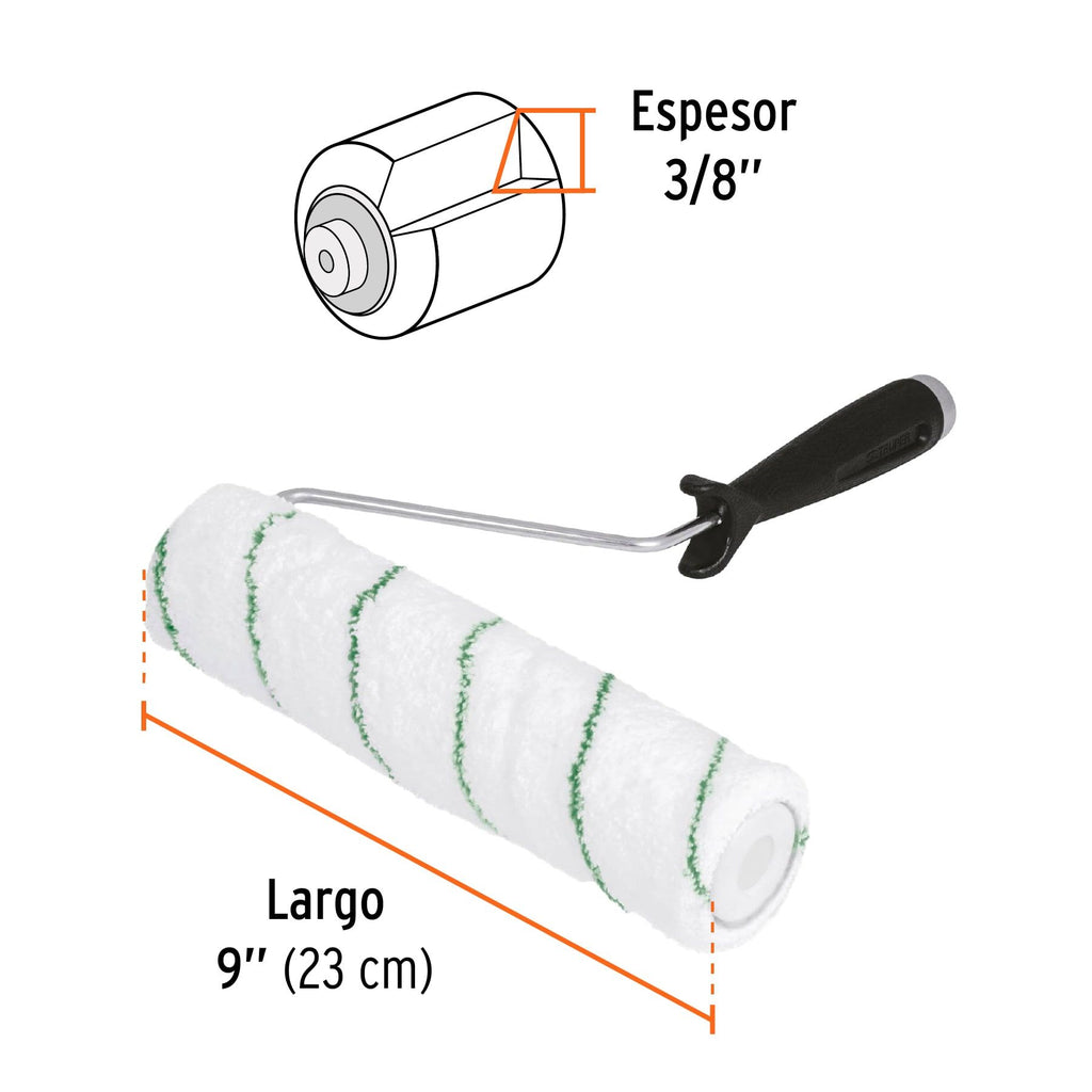 Rodillo para pintar 9 x 3/8" microfibra, sup. poco rugosas