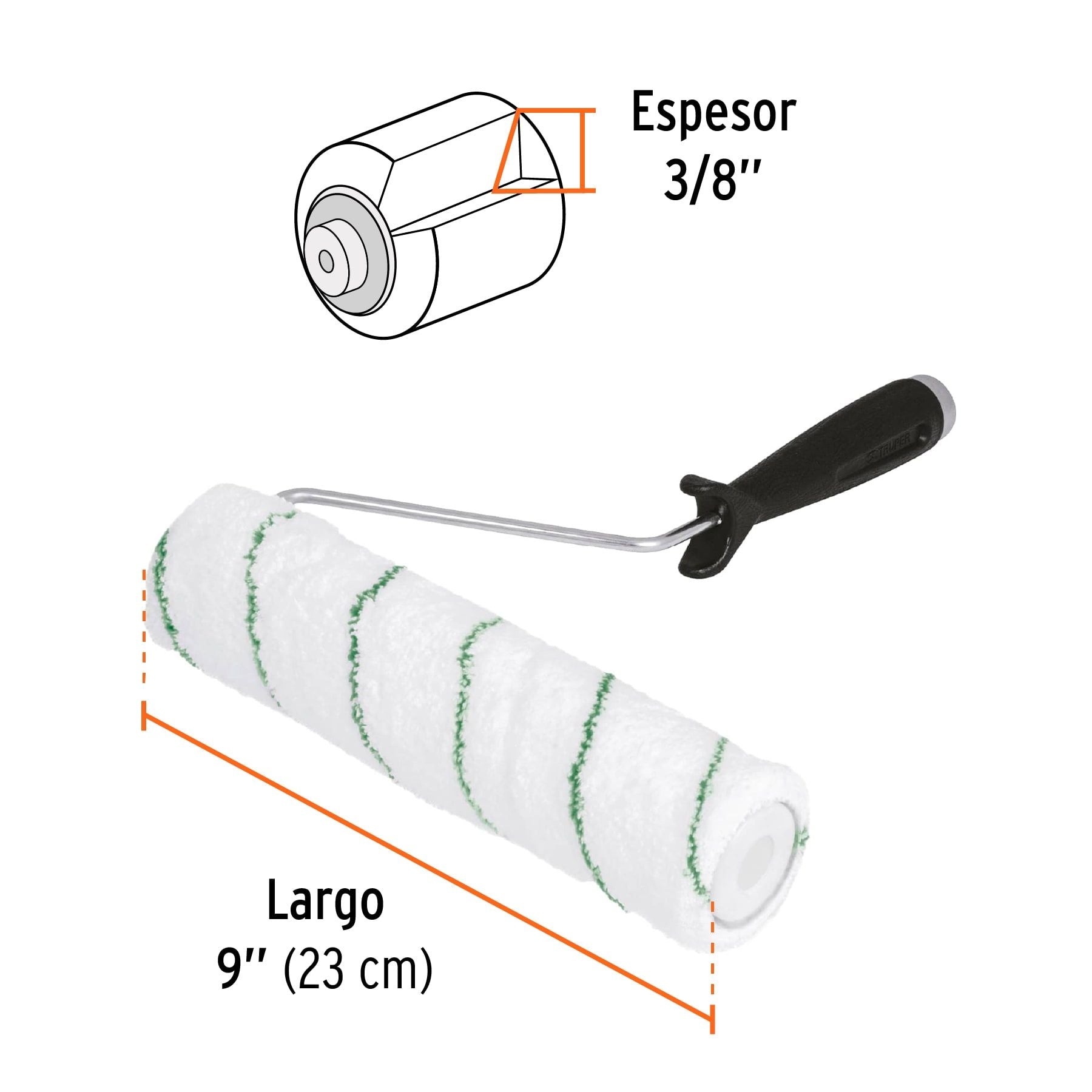 Rodillo para pintar 9 x 3/8" microfibra, sup. poco rugosas