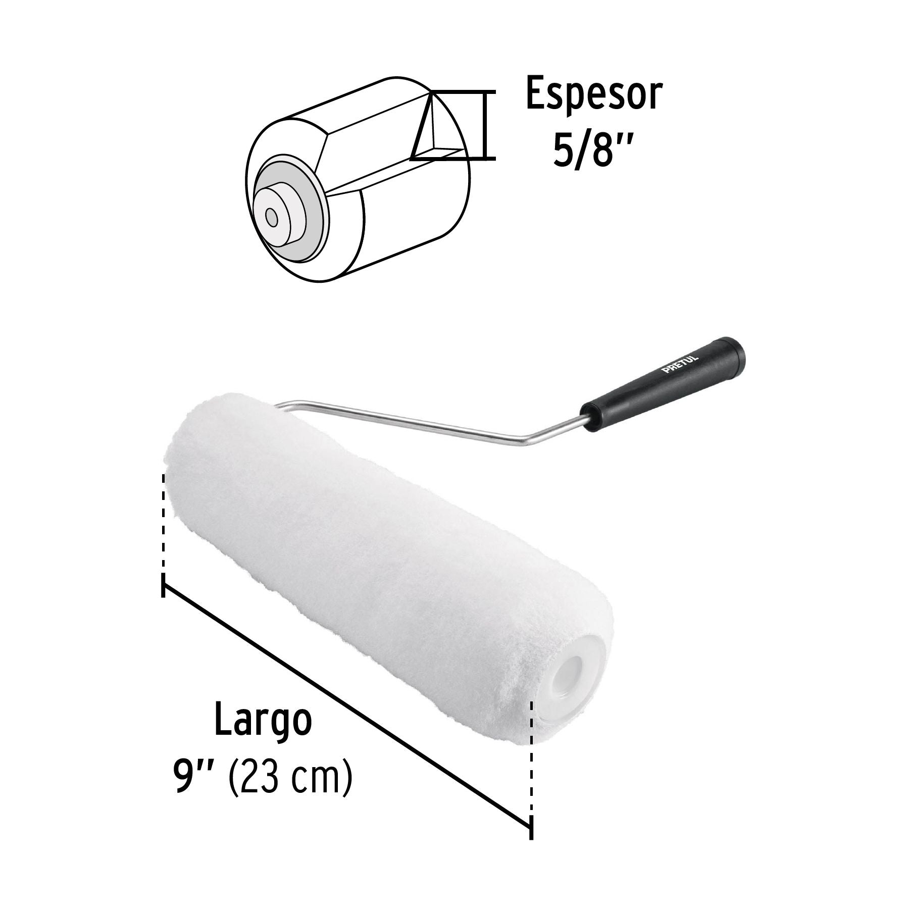 Rodillo para pintar 9x5/8" superficies poco rugosas, PRETUL